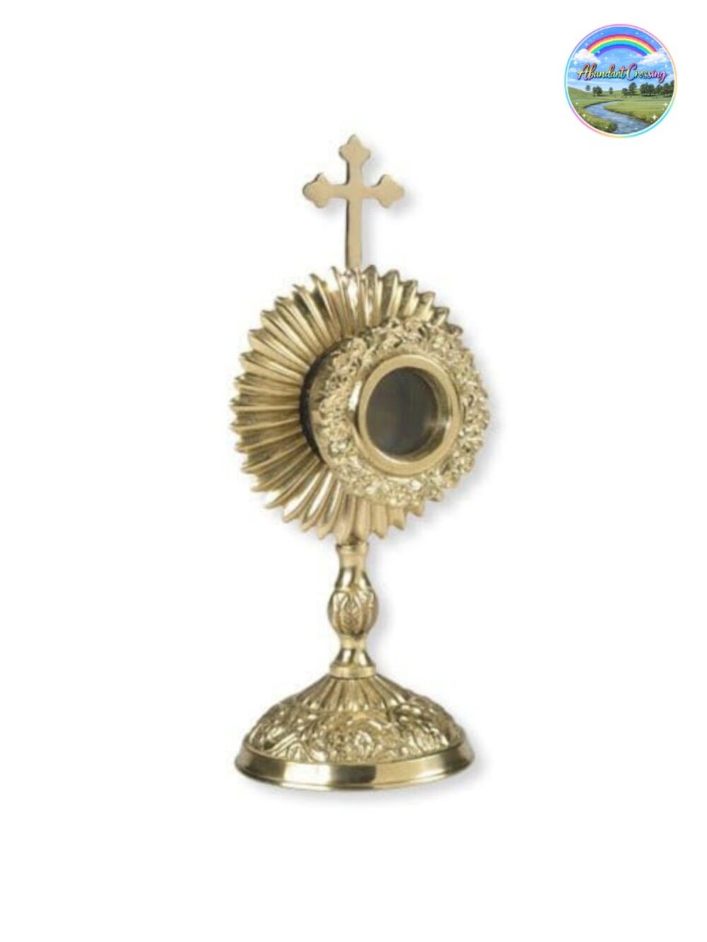 Polished Brass Reliquary with Cross Finial, 1" Opening, Sacred Relic Holder
